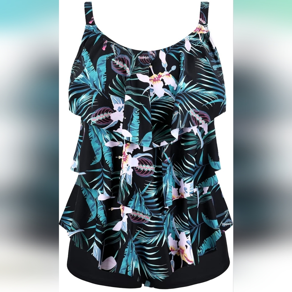 PLUS SIZE Tropical Print One Piece Swimsuit